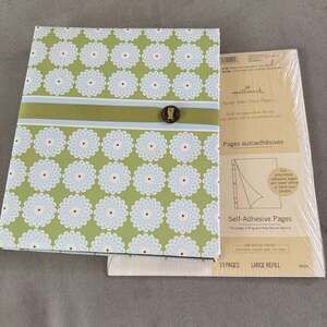 Hallmark Green Floral Photo Album Scrapbook & 10 Self-Adhesive Refill Pages